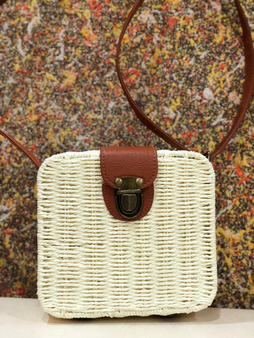 THE SQUARE SHAPE BAMBOO ARMY SLING BAG FOR WOMEN -SKBSSQ001