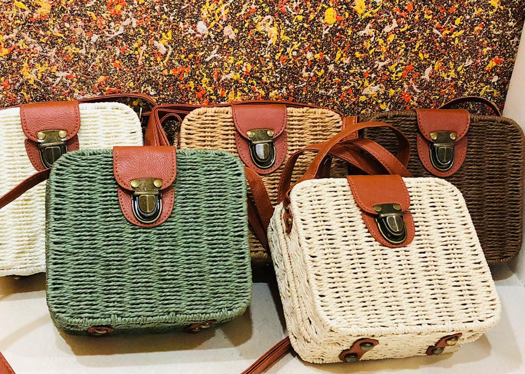 THE SQUARE SHAPE BAMBOO ARMY SLING BAG FOR WOMEN -SKBSSQ001