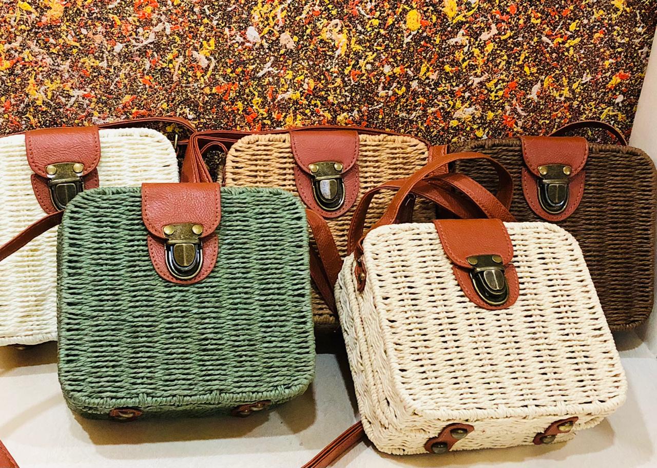 THE SQUARE SHAPE BAMBOO ARMY SLING BAG FOR WOMEN -SKBSSQ001