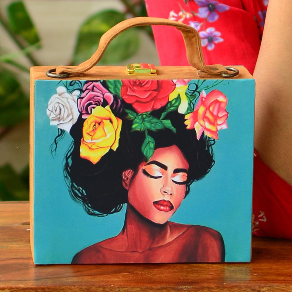 Flower Girl Designer Best Selling Printed Collection in Suitcase Style Hand Bag For Women-JCSSB001FG