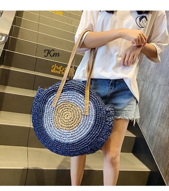 2021 NEW LADY STYLISTA DEEP BLUE WOVEN ATTRACTIVE BEACH BAG-JC001B