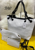 CROCO LEATHER FINISH THREE PEICE  HAND BAG COMBO WITH PREMIUM  AND CLASSY CROCO LOOK WITH  LONG BELT -SHARA001CF