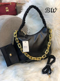ELEGANT SHOULDER BAG HANDBAG AND SLING WITH  LONG BELT AND SMALL POUCH -SHARA001BP