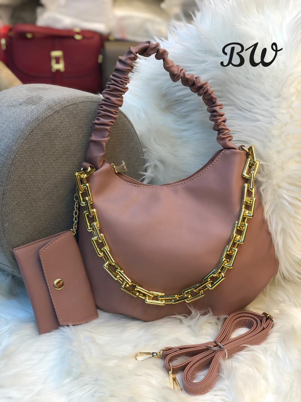 ELEGANT SHOULDER BAG HANDBAG AND SLING WITH  LONG BELT AND SMALL POUCH -SHARA001BP