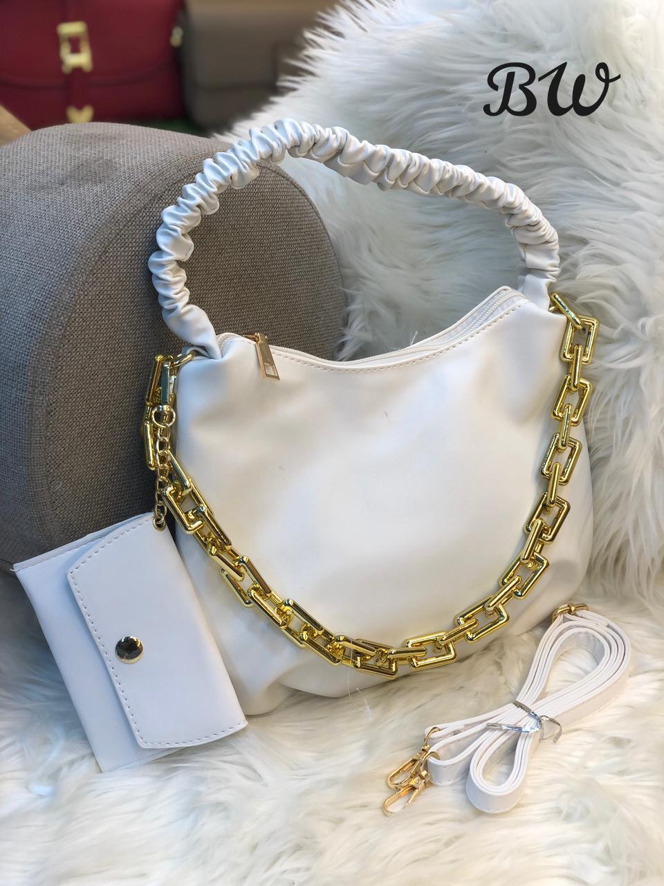 ELEGANT SHOULDER BAG HANDBAG AND SLING WITH  LONG BELT AND SMALL POUCH -SHARA001BP