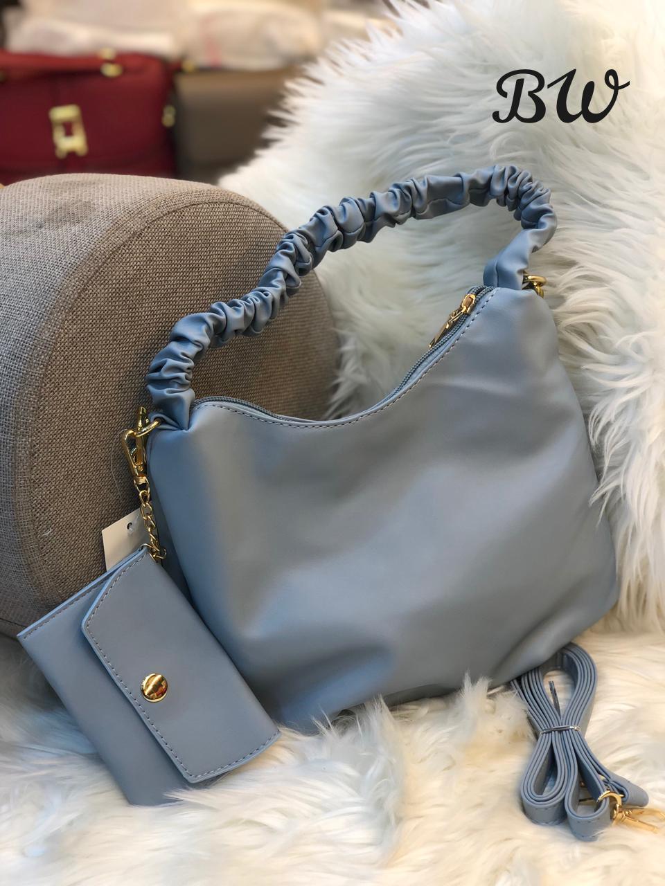 ELEGANT SHOULDER BAG HANDBAG AND SLING WITH  LONG BELT AND SMALL POUCH -SHARA001BP