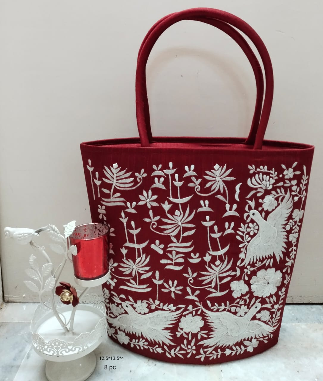 MAROON SHADE ELEGANT EMBROIDERED SILK HAND BAGS FOR WOMEN -RG001SBM