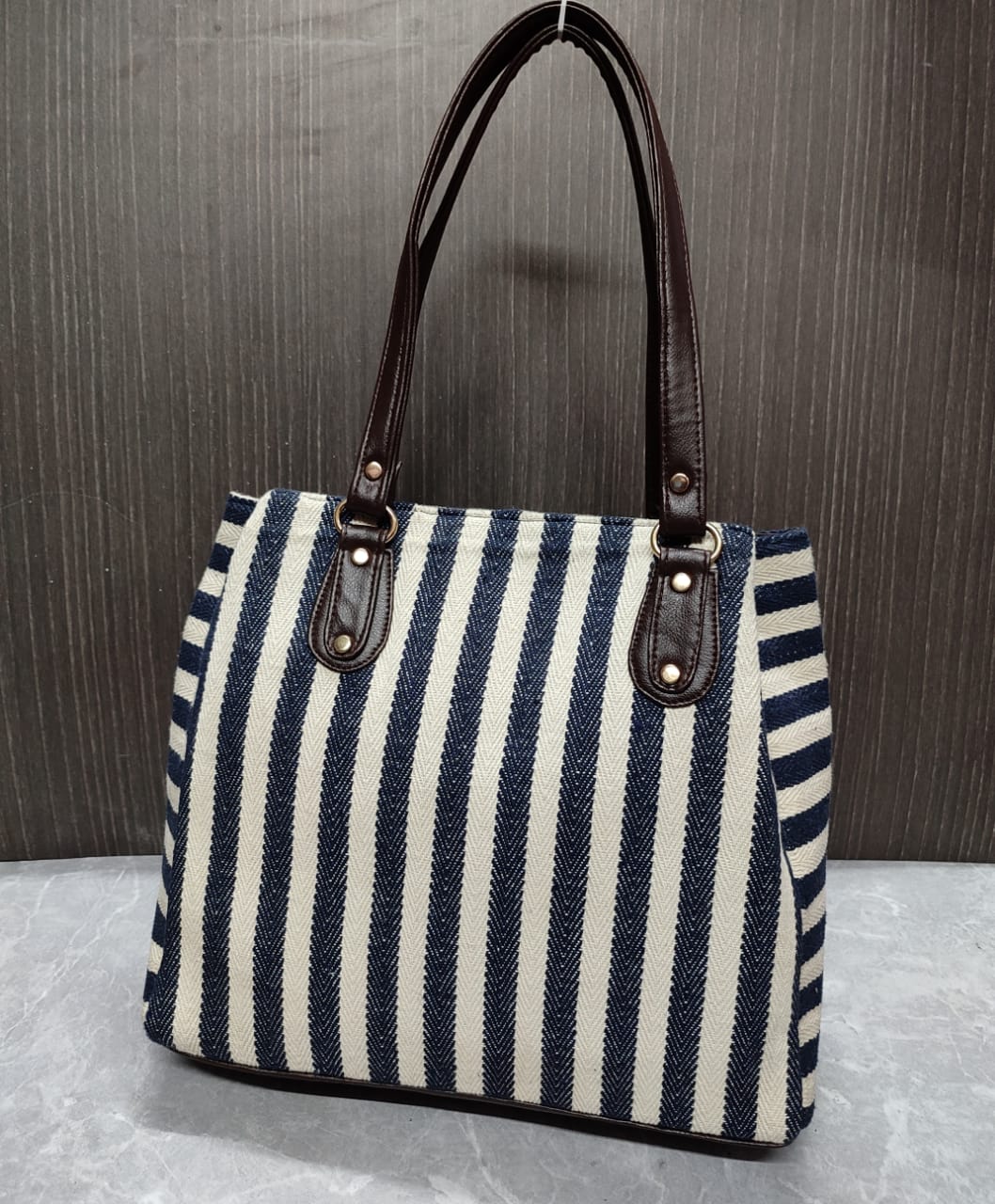 BLACK AND WHITE STRIPES , Jacquard 3 partition Tote for Women-SAHARA001F