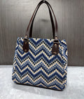 ZIGZAG BLUE  SHADE , Jacquard 3 partition Tote for Women-SAHARA001E