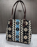 BLACK AND BLUE  SHADE, Jacquard 3 partition Tote for Women-SAHARA001E