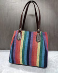 COLOR STRIPES, Jacquard 3 partition Tote for Women-SAHARA001B