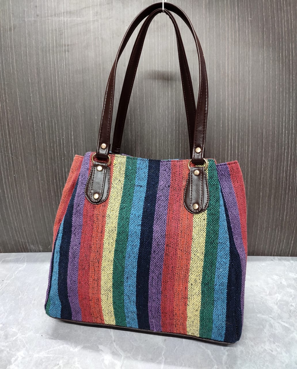 COLOR STRIPES, Jacquard 3 partition Tote for Women-SAHARA001B