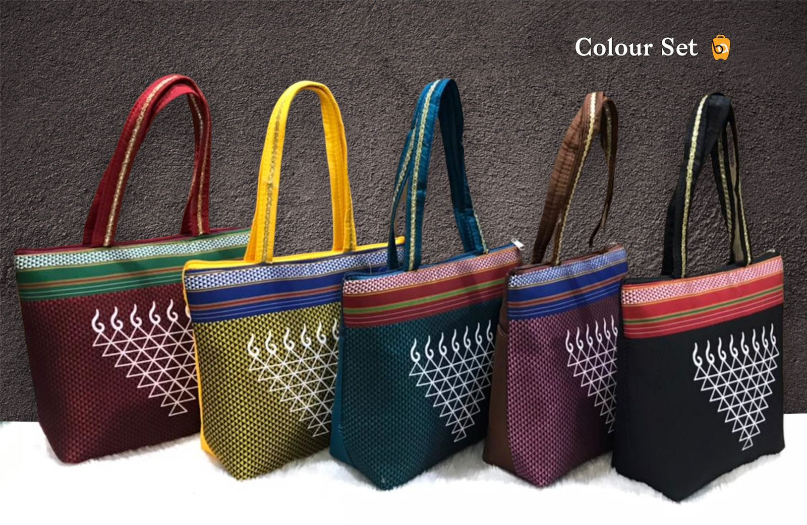 SET OF 5 . VIBRANT ETHNIC TOTE BAGS FOR WOMEN -SARA001ET
