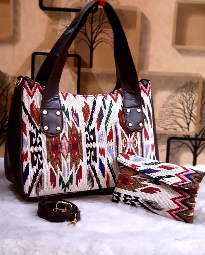 Supreme Jacquard Hand bag with Mobile Pouch-TBC001JHBA