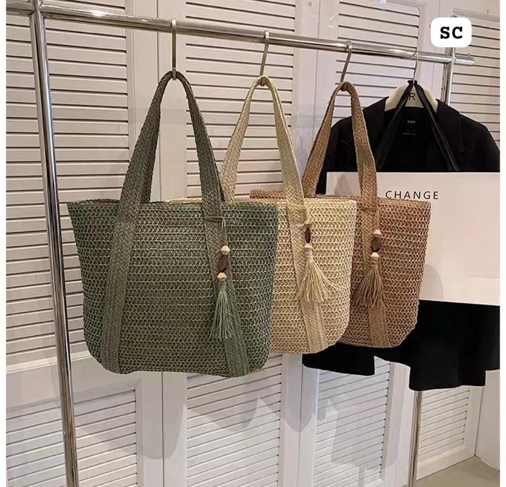 Straw Beach Bag Summer Woven Tote Bag with Tassels -SC001SB
