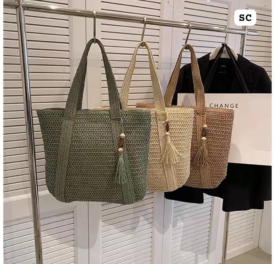 Straw Beach Bag Summer Woven Tote Bag with Tassels -SC001SB