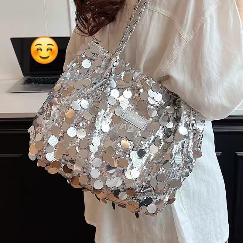 Silver Premium Fancy Sequins Tote for women -SC001FT