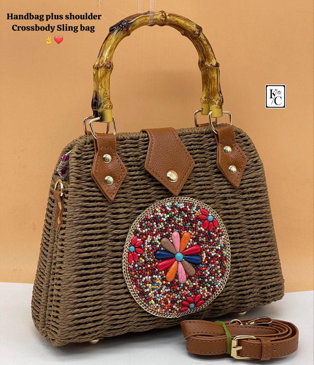 Brown Lily , Brown Traditional Boho Style Rattan Sling Bag for women -MK001RBC