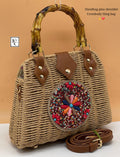 Biscuit Brown  ,  Traditional Boho Style Rattan Sling Bag for women -MK001RBE
