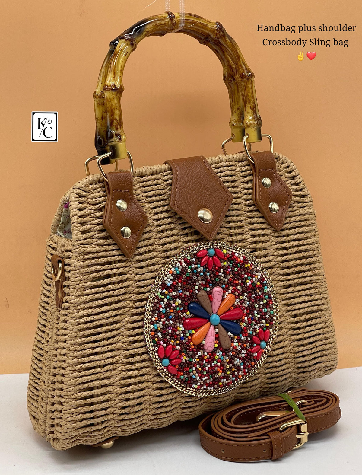 Biscuit Brown  ,  Traditional Boho Style Rattan Sling Bag for women -MK001RBE