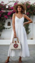 White Lily , White Traditional Boho Style Rattan Sling Bag for women -MK001RBA
