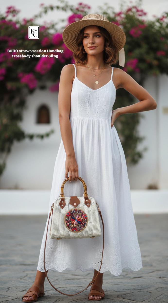 White Lily , White Traditional Boho Style Rattan Sling Bag for women -MK001RBA