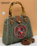 Green Lily , Green Traditional Boho Style Rattan Sling Bag for women -MK001RBB