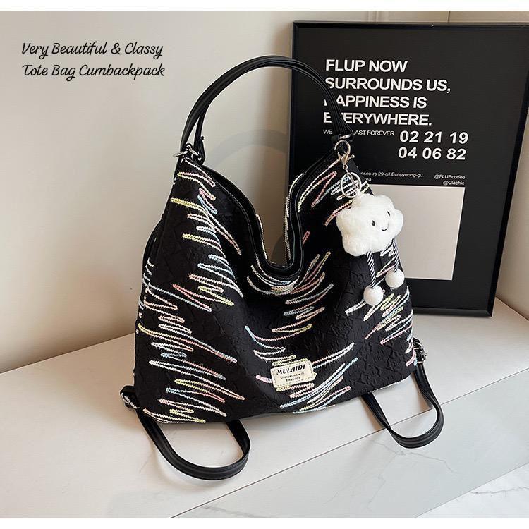 Black Beautiful & Classy TOTE BAG Cum Backpack With Beautiful Keychain-GUP001WBB