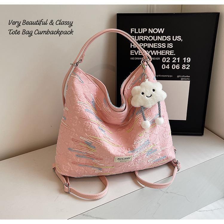Beautiful  Classy TOTE BAG Cum Backpack With Beautiful Keychain-GUP001WBP