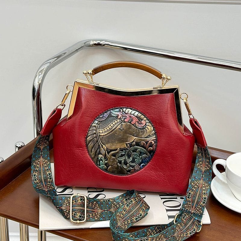 Red Elephant Design Premium Sling Bag with Adjustable Long Broad Belt-RITU001EBA