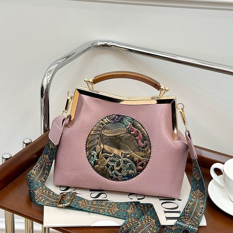 Pink Elephant Design Premium Sling Bag with Adjustable Long Broad Belt-RITU001EBC
