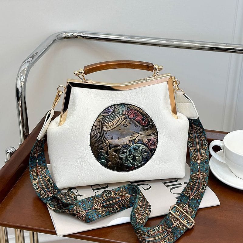 White Elephant Design Premium Sling Bag with Adjustable Long Broad Belt-RITU001EBB