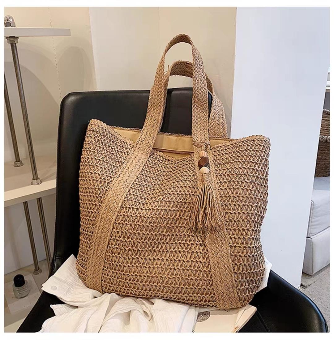 Straw Beach Bag Summer Woven Tote Bag with Tassels -SC001SB