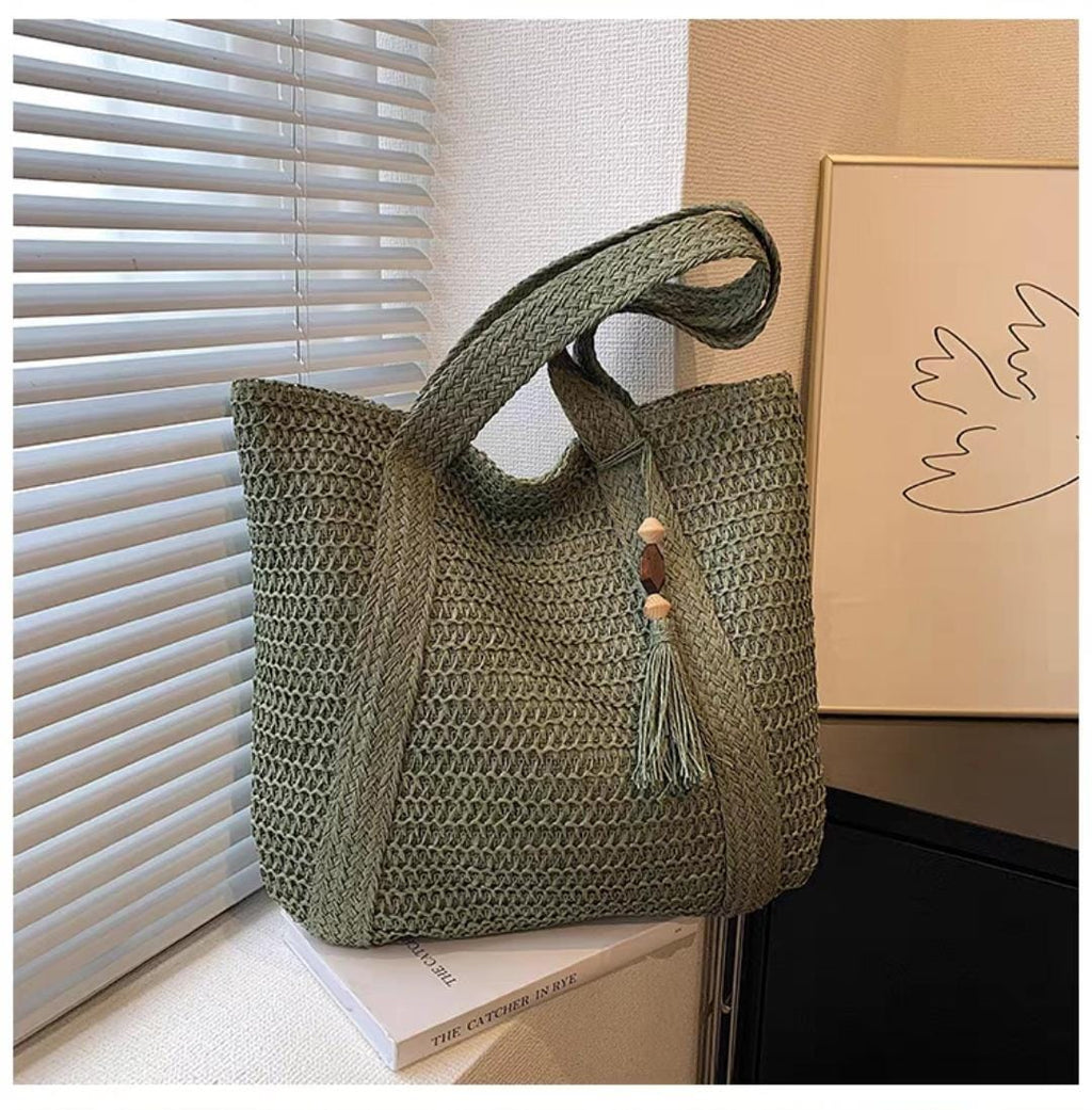 Straw Beach Bag Summer Woven Tote Bag with Tassels -SC001SB