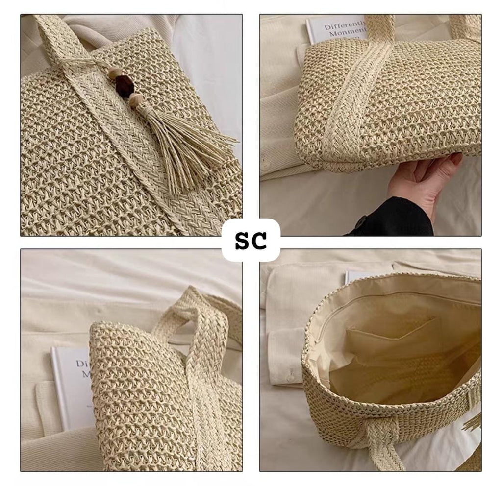 Straw Beach Bag Summer Woven Tote Bag with Tassels -SC001SB