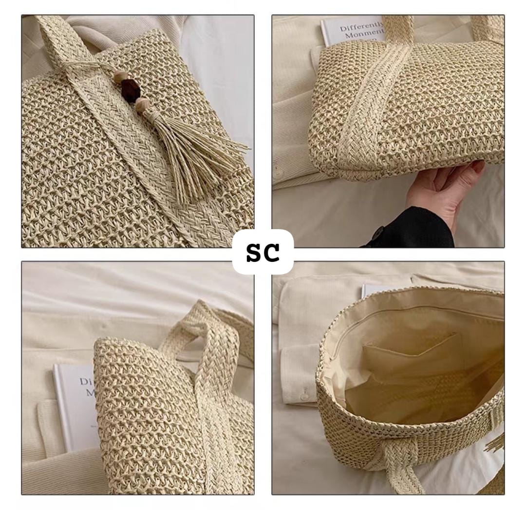 Straw Beach Bag Summer Woven Tote Bag with Tassels -SC001SB