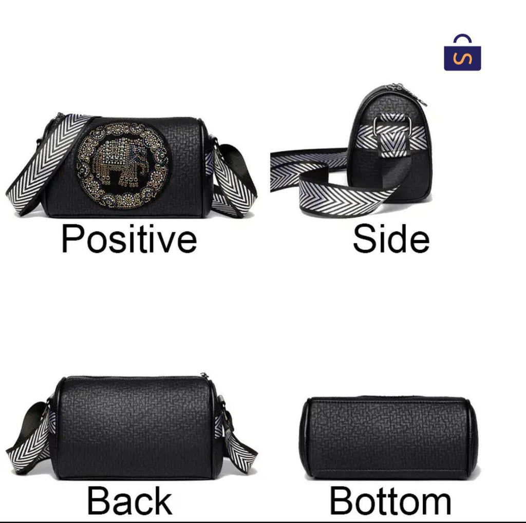 Black Sling Bag with Elephant Design -GUP001BL