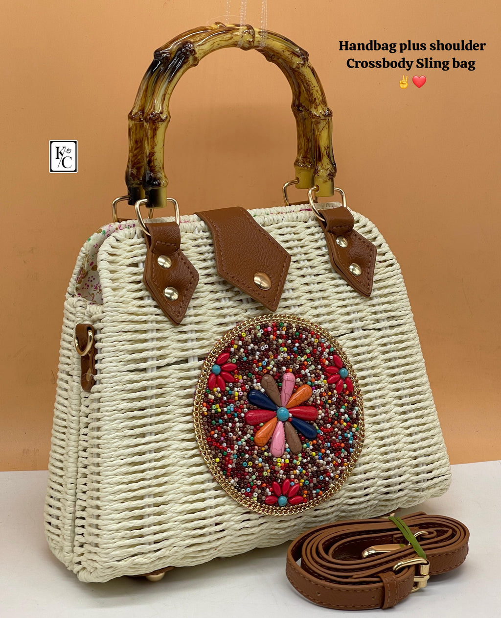 White Lily , White Traditional Boho Style Rattan Sling Bag for women -MK001RBA