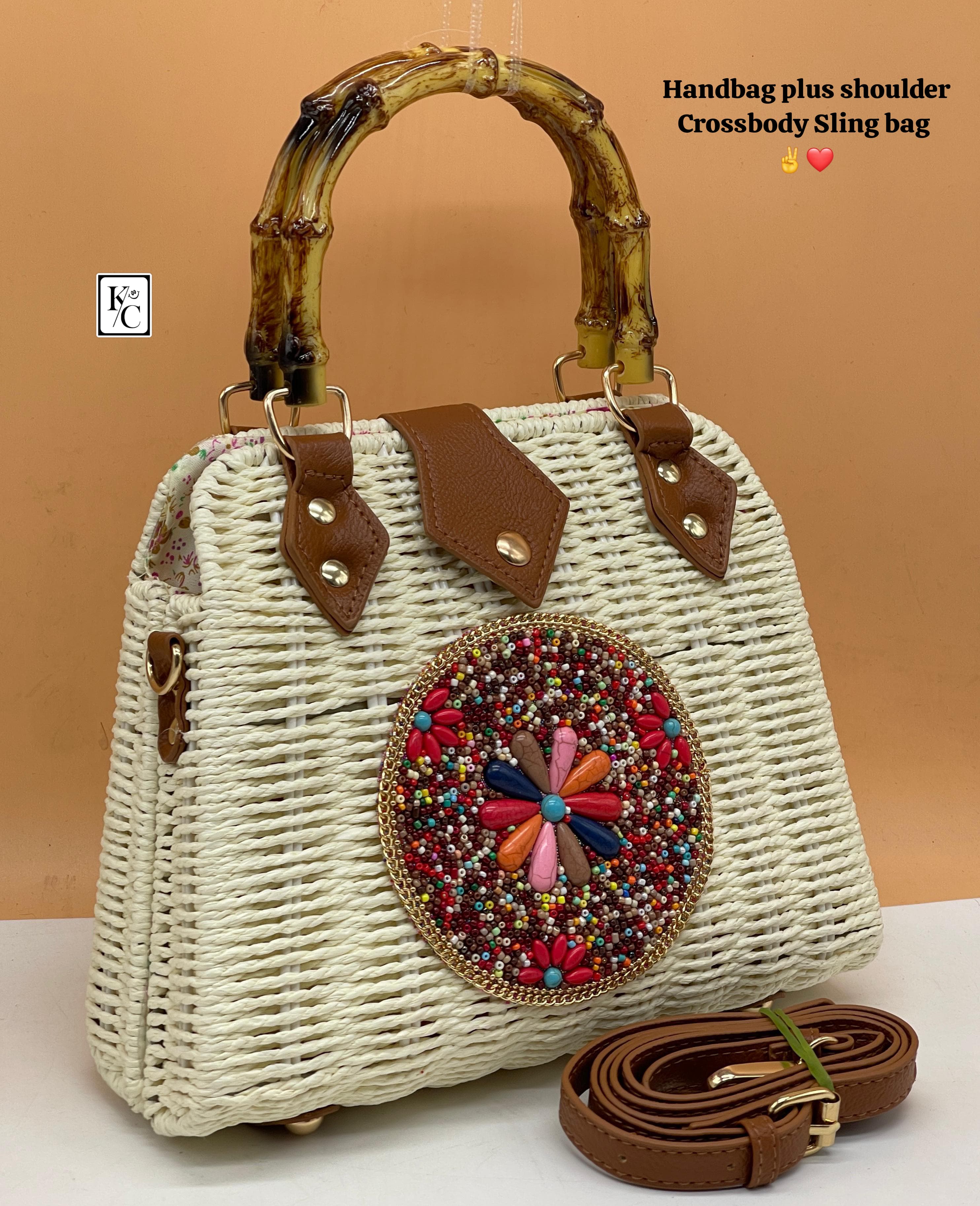 White Lily , White Traditional Boho Style Rattan Sling Bag for women -MK001RBA