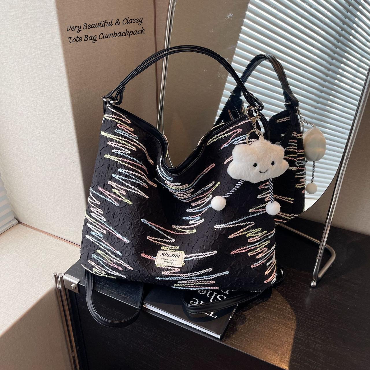 Black Beautiful & Classy TOTE BAG Cum Backpack With Beautiful Keychain-GUP001WBB