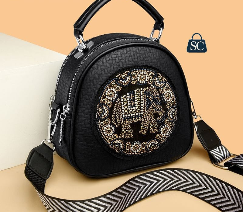 Black Elephant Design Small Sling Bag for women -SC001BE