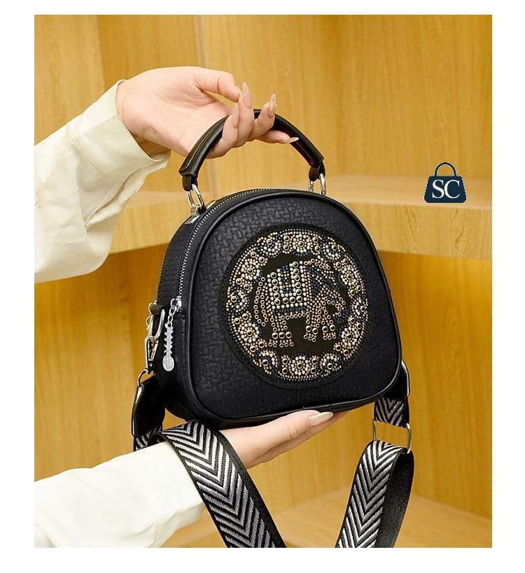 Black Elephant Design Small Sling Bag for women -SC001BE