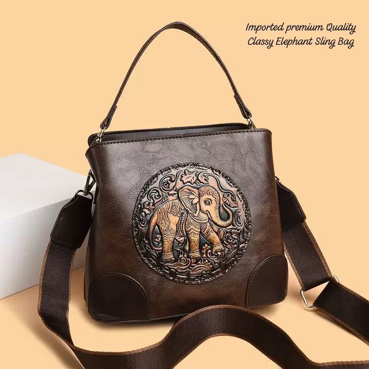 Deep Brown Premium Classy Leather Look Elephant Design Broad Belt Sling Bag for women -GUP001TBR