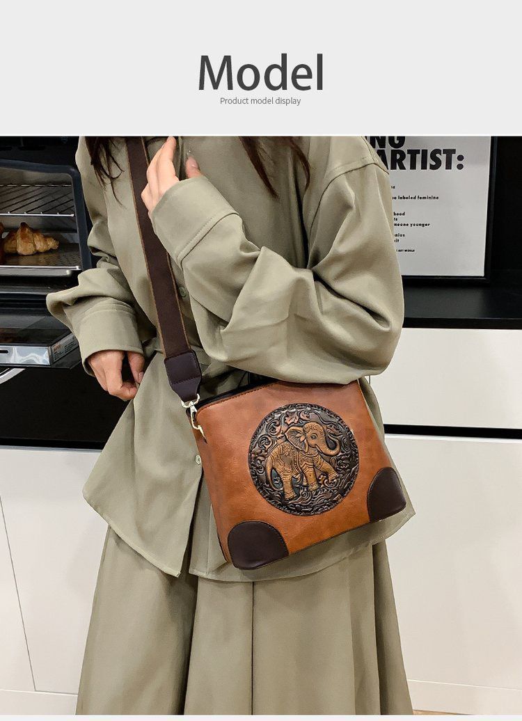 Tan Brown Premium Classy Leather Look Elephant Design  Broad Belt Sling Bag for women -GUP001TBR
