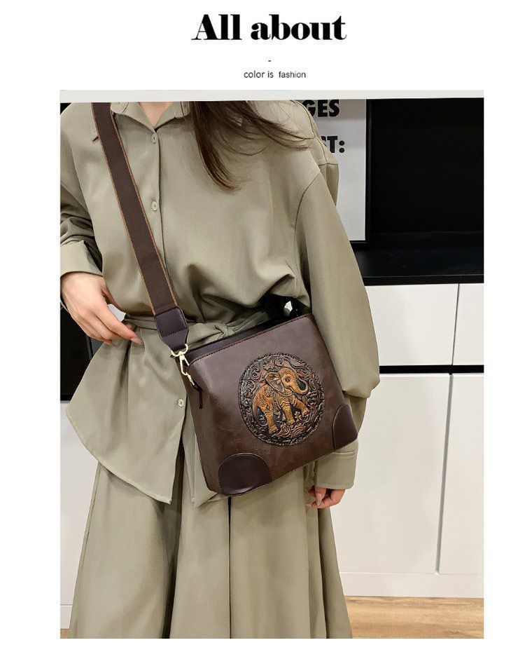 Deep Brown Premium Classy Leather Look Elephant Design Broad Belt Sling Bag for women -GUP001TBR